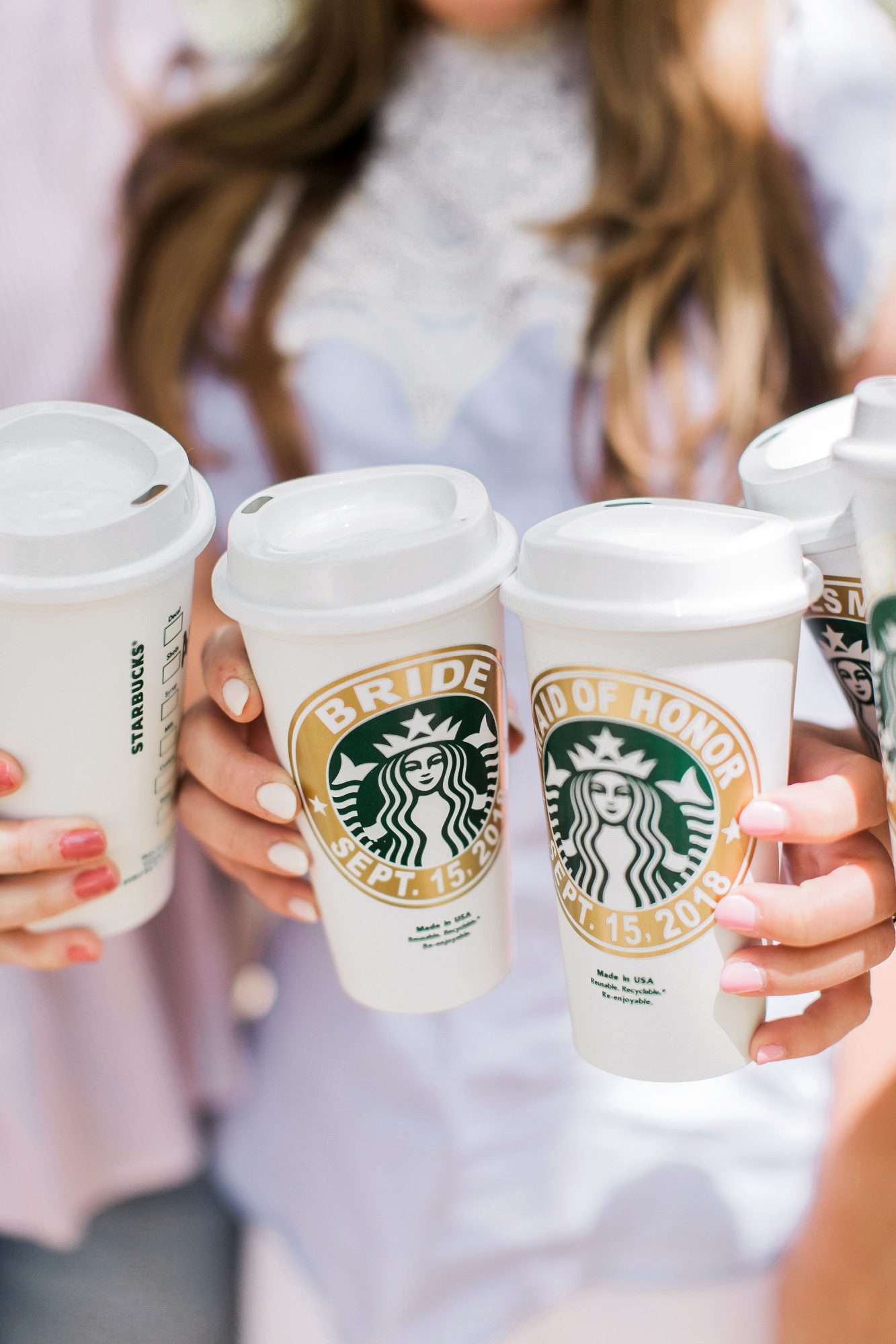 coffee wedding ideas bride bridesmaids starbucks custom cups
