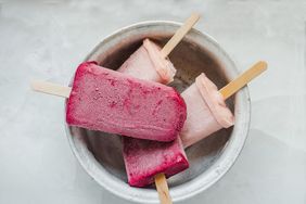 Homemade, bright ice cream on the table. Close-up, view from above. 
