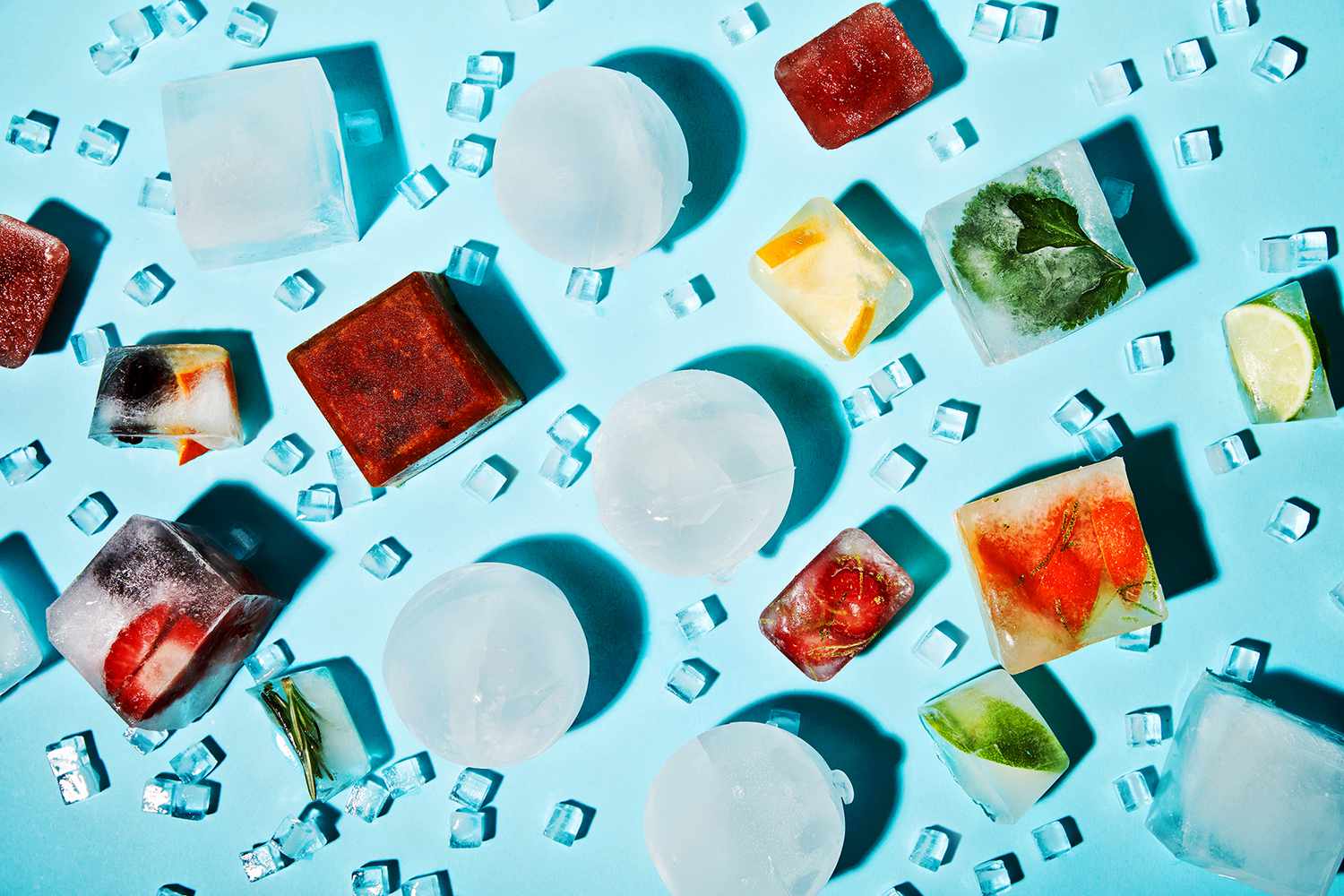 spherical ice cubes and infused ice cubes