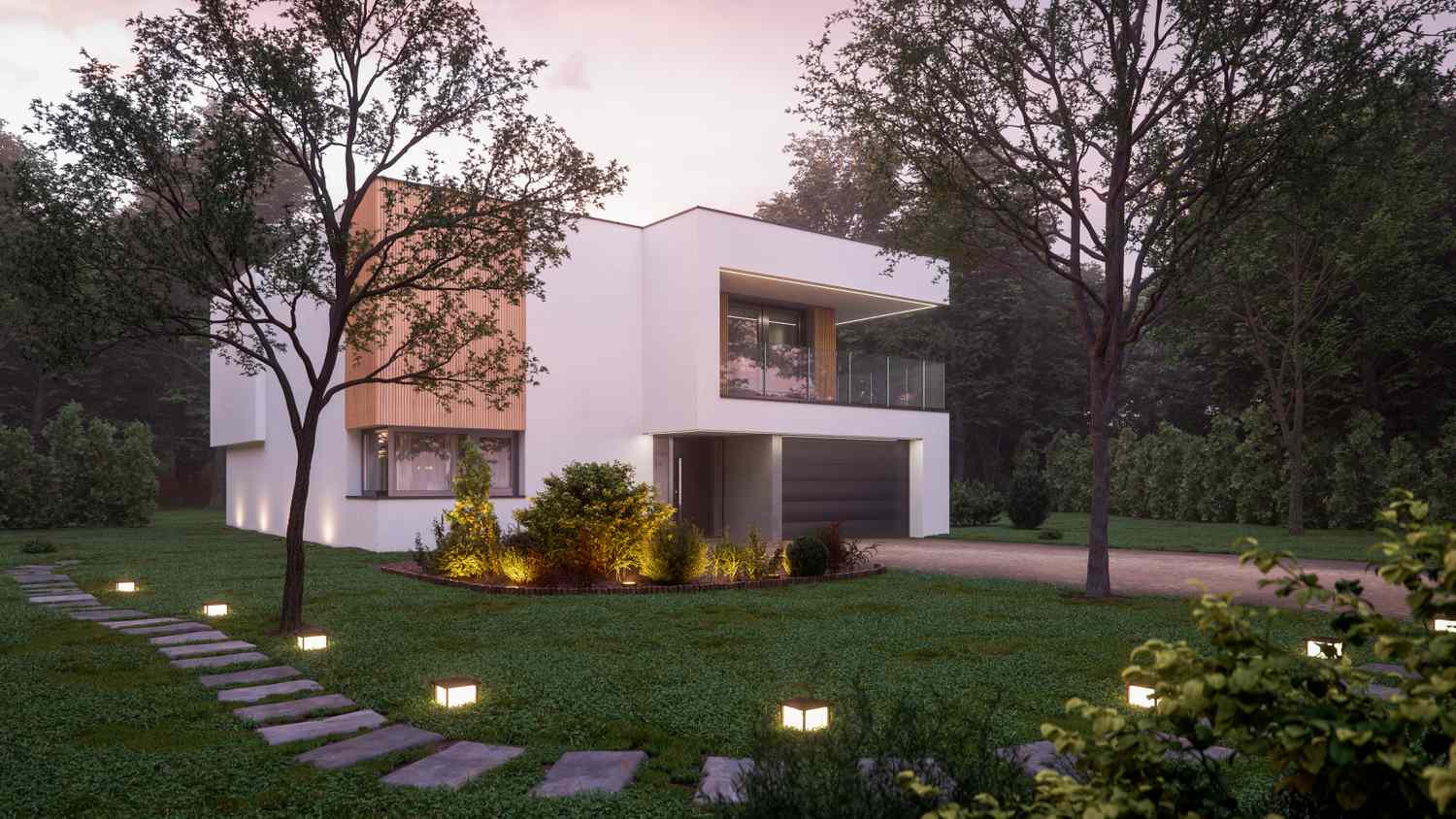Modern house with electric outdoor lighting