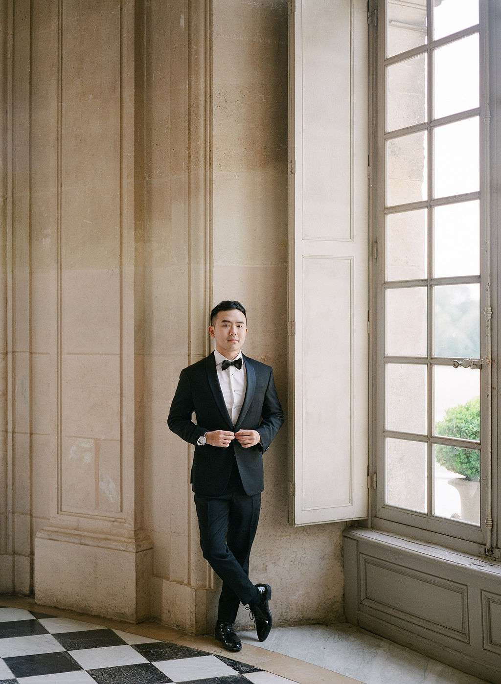 groom at French chateau wedding