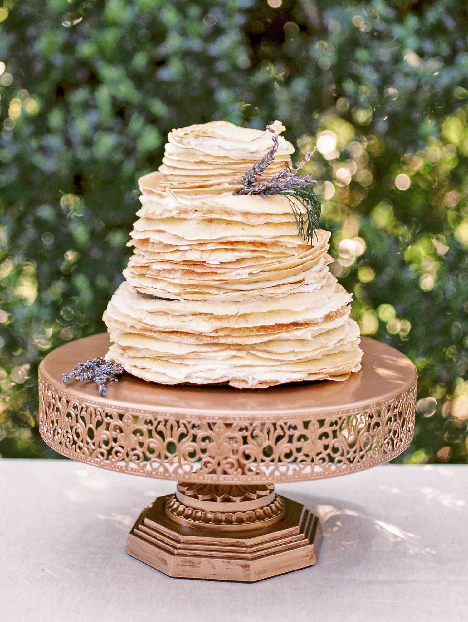 stack of crepes on cake tray