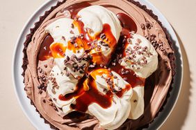 frozen cafe-mochaccino tart topped with cocoa nibs