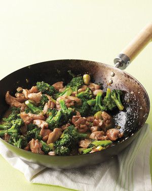chicken-and-broccoli stir fry in wok