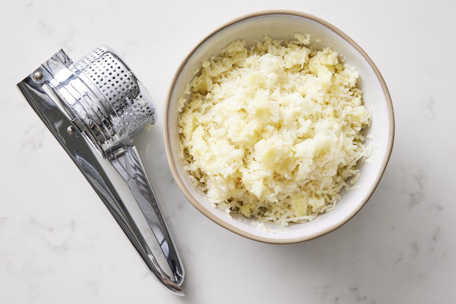 Riced potatoes in bowl