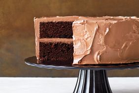 devil's food cake on cake pedestal