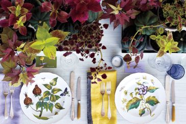 Tablescape with plants and silverware