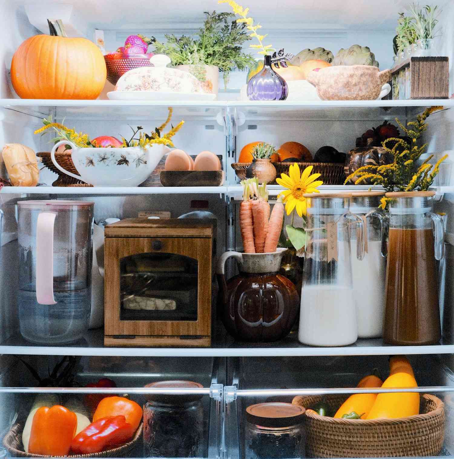 interior of refrigerator with decorations