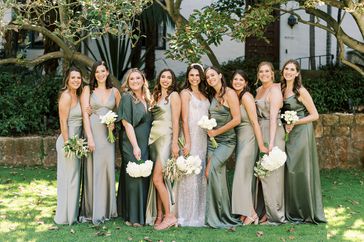 Rachel and Alex bridesmaids in green dresses