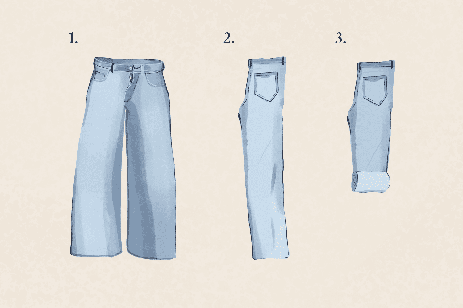 Illustration of jeans being rolled.