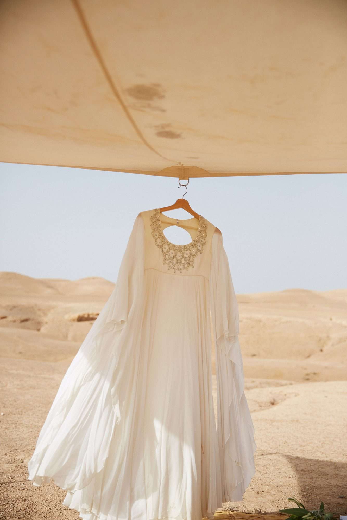 vintage long bell sleeve white handkerchief dress with crystal detailing