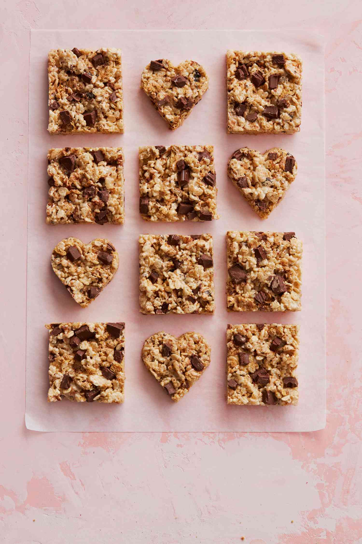 smores bars in heart and square shapes