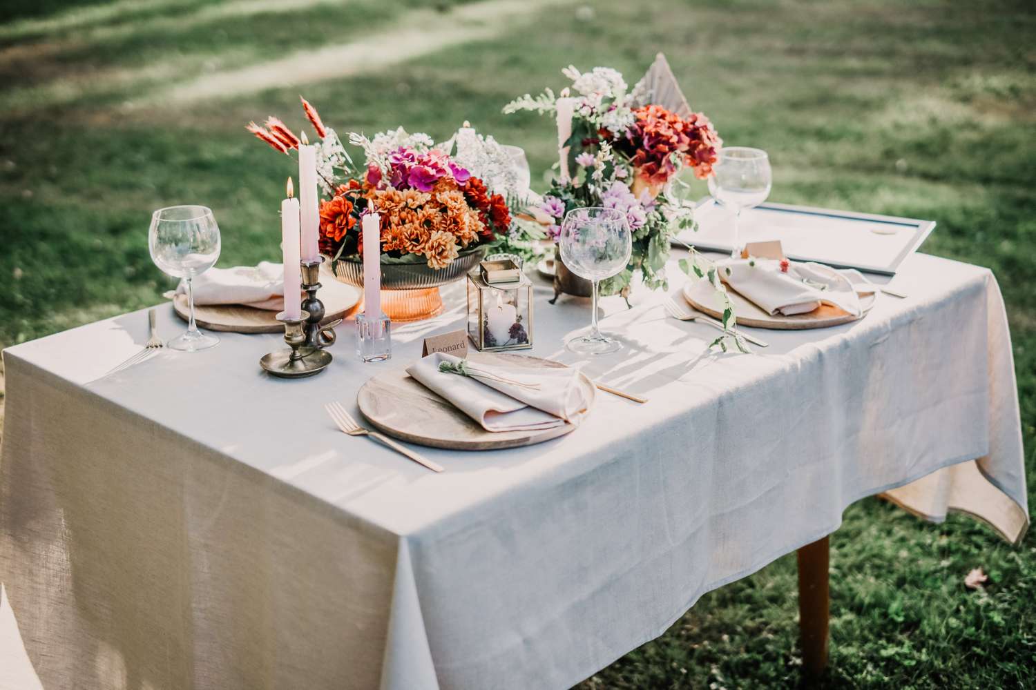 Tablecloth on outdoor table