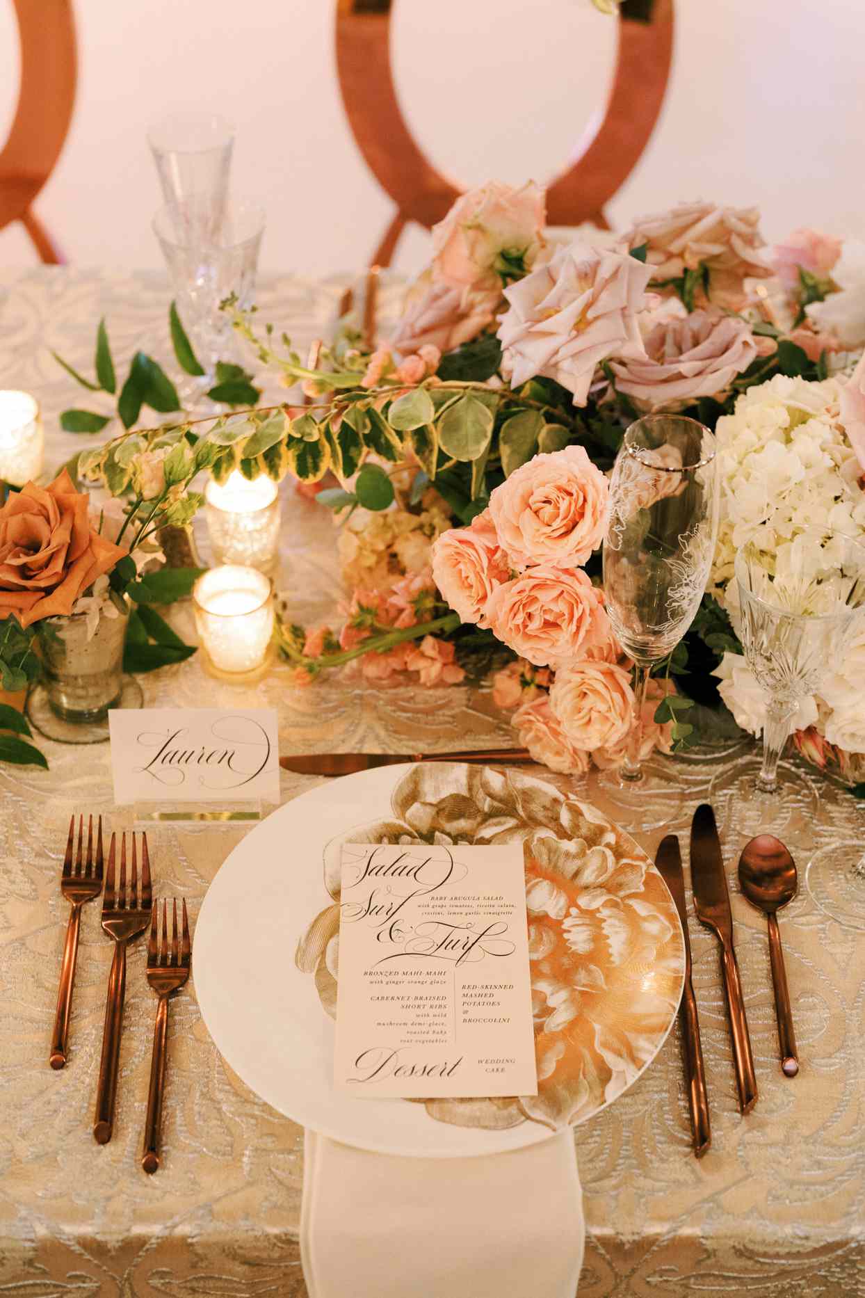 elegant blush and gold wedding place setting