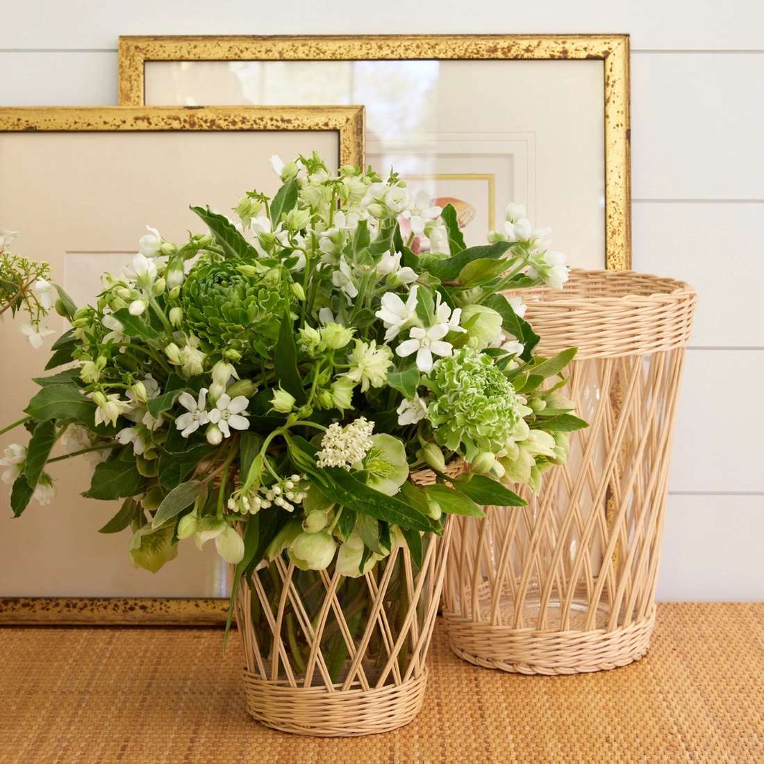wicker vase with flowers