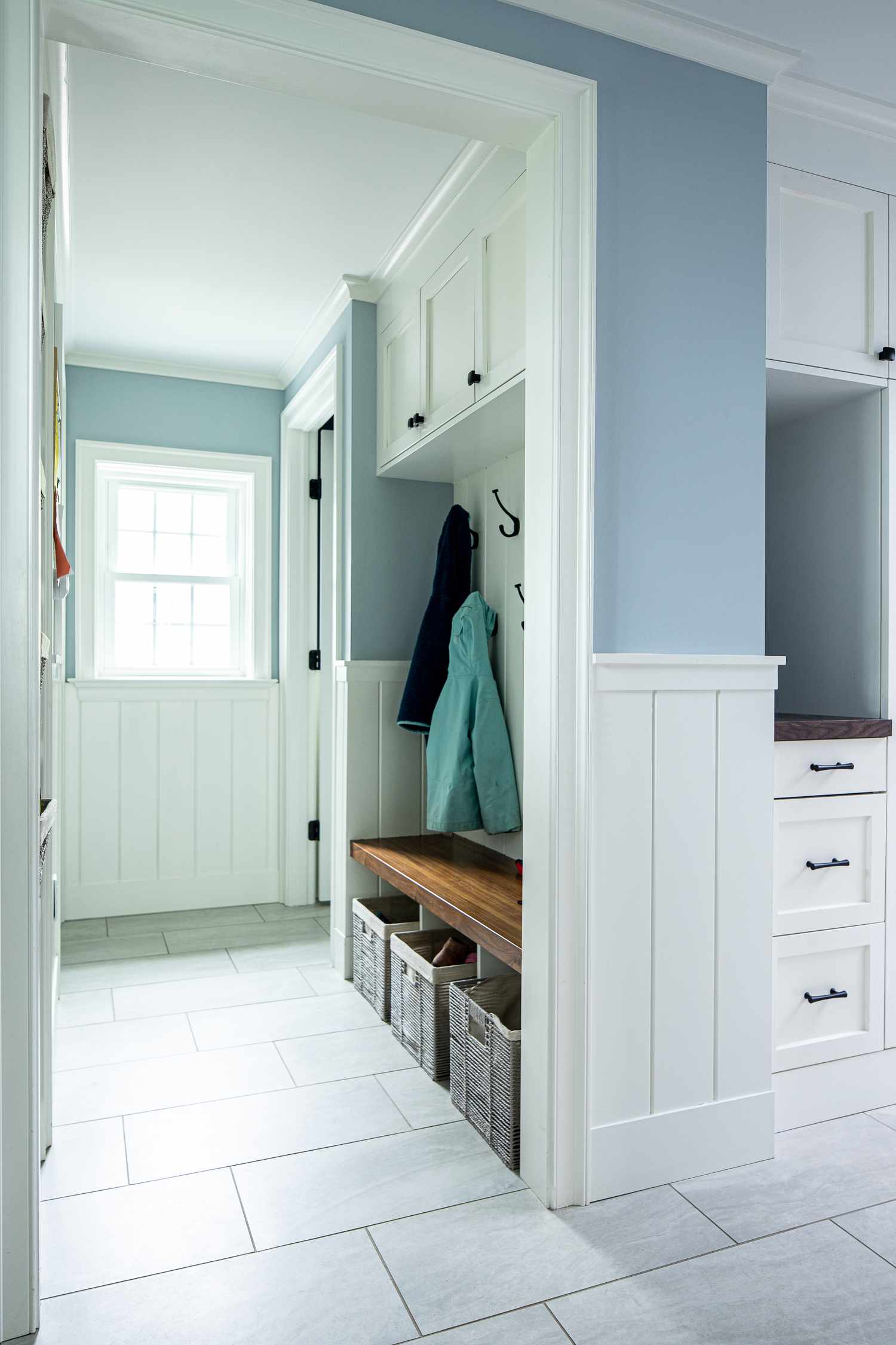 pale blue mudroom 