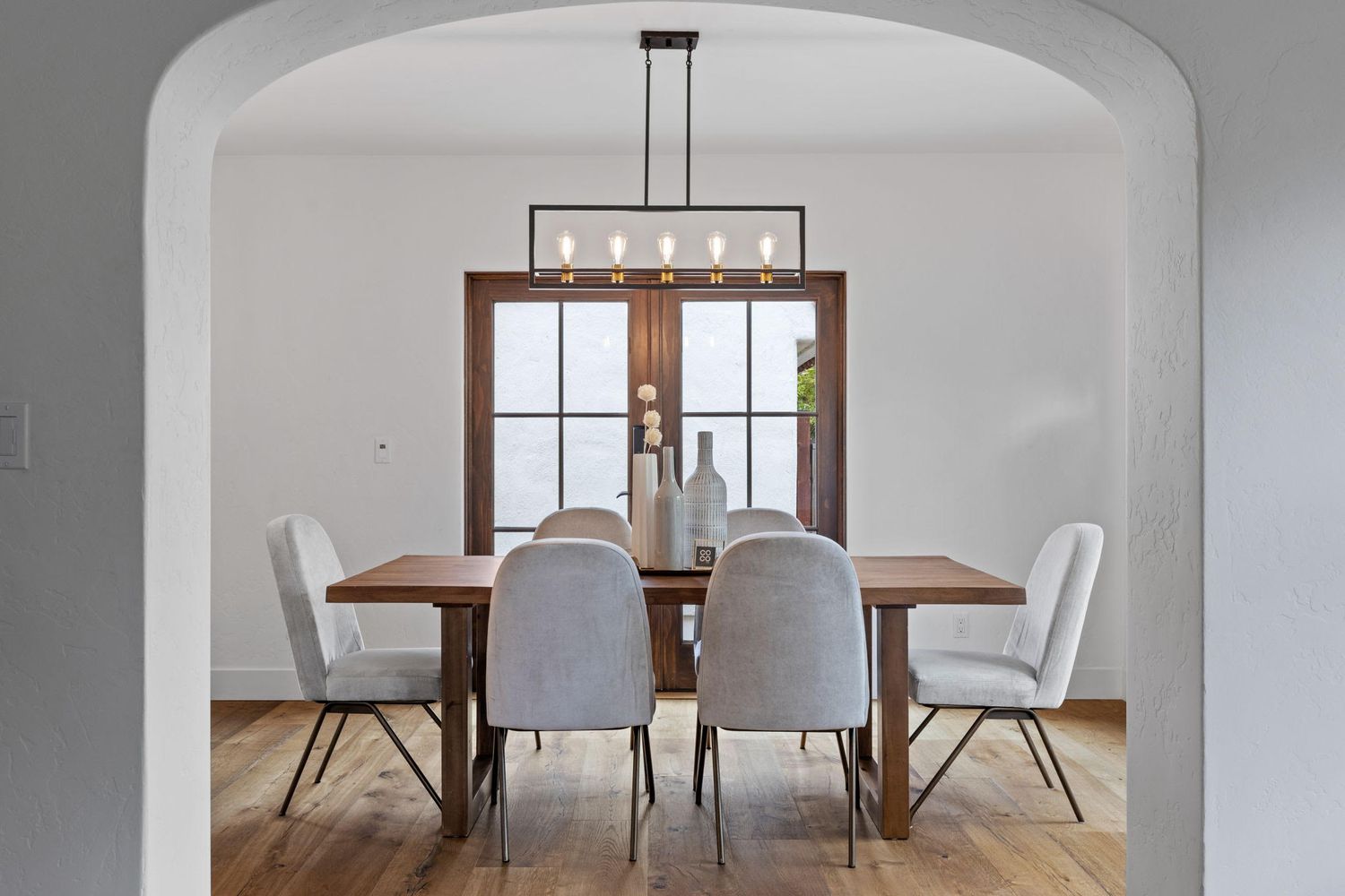 modern dining room with warm tones