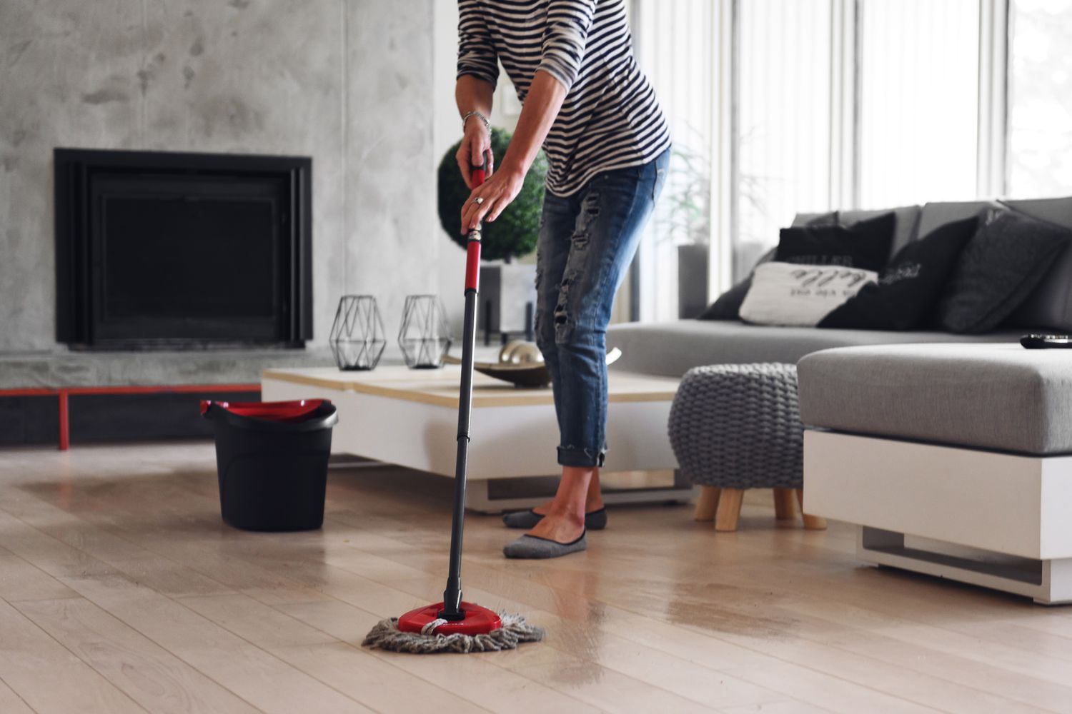 woman mopping