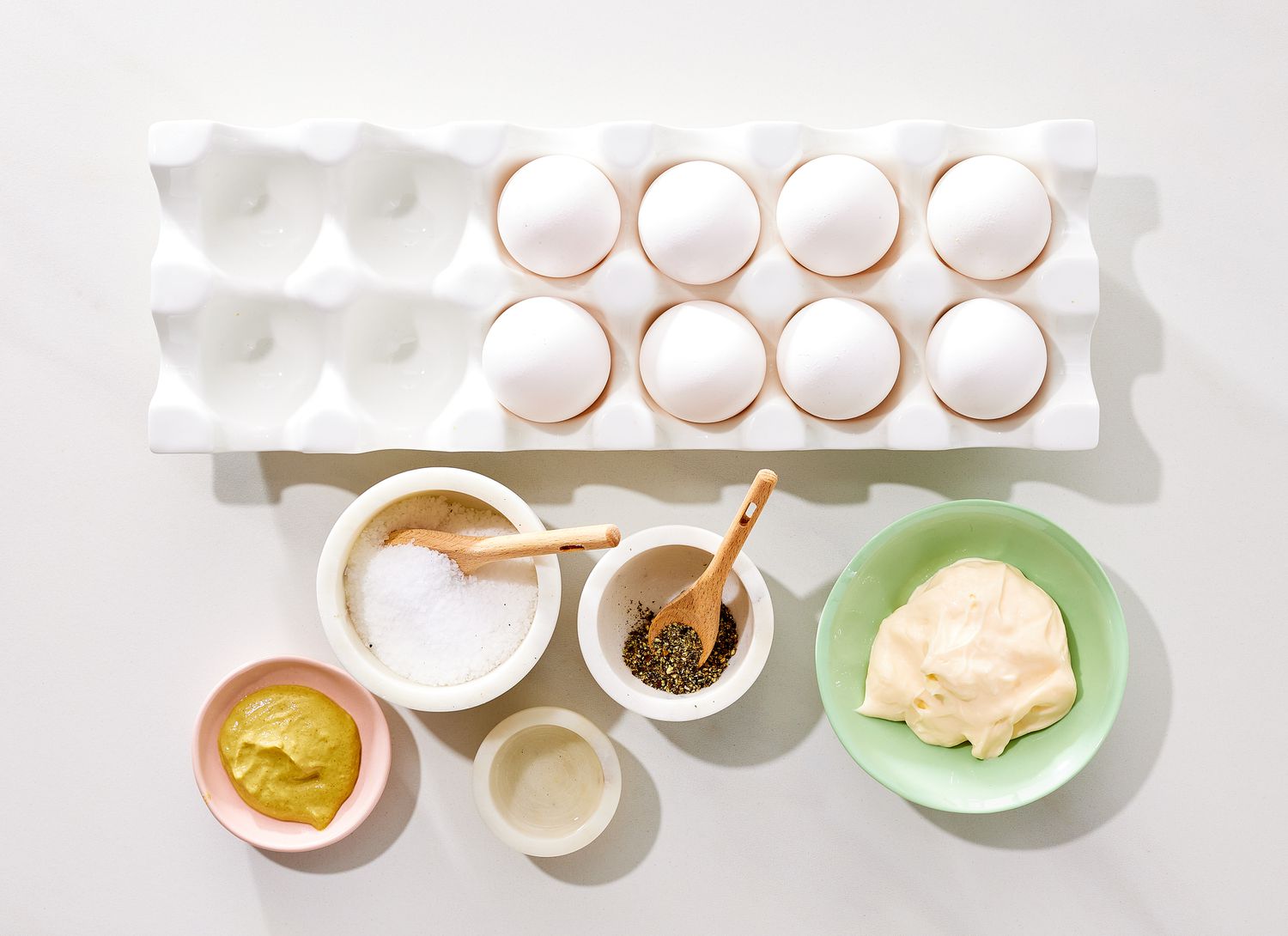 overhead view of hard boil egg ingredients