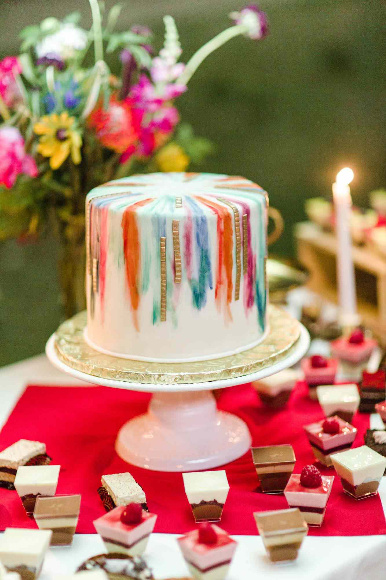 Watercolor and Gold Foil Small Wedding Cake