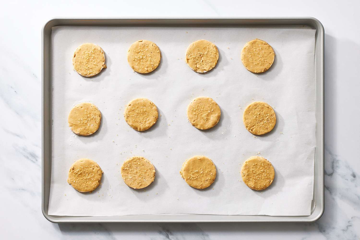 Peanut butter cookies on baking sheet