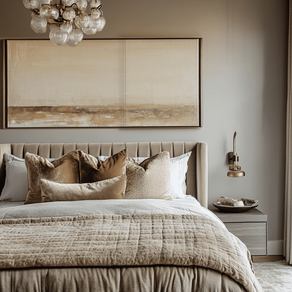 brown bedroom with beige walls