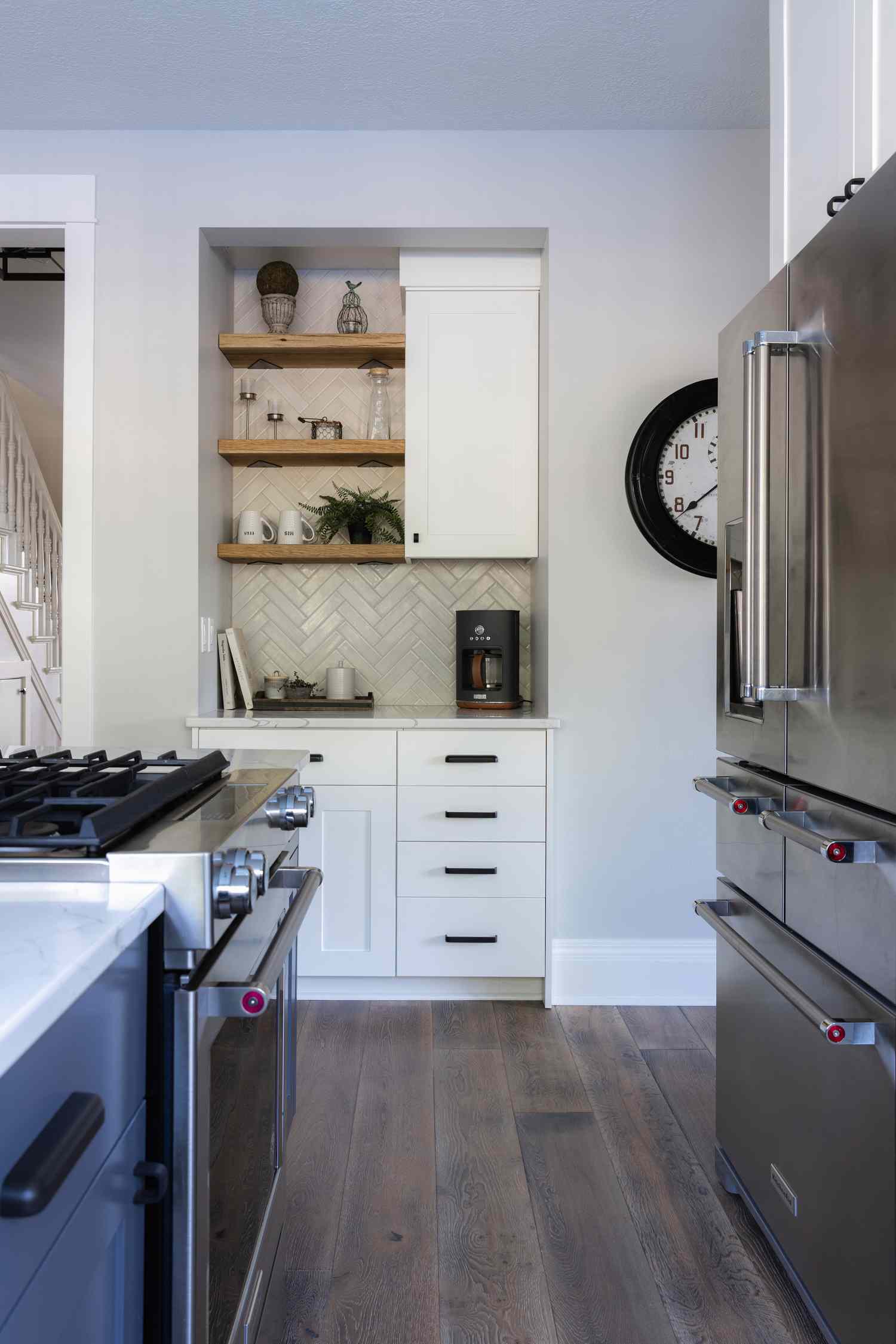 Herringbone and Open Shelving Coffee Built-In