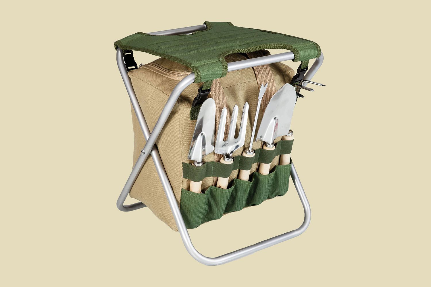 Foldable Gardening Seat with Tools & Detachable Tote