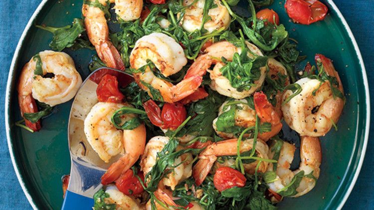 Sauteed Shrimp with Arugula and Tomatoes