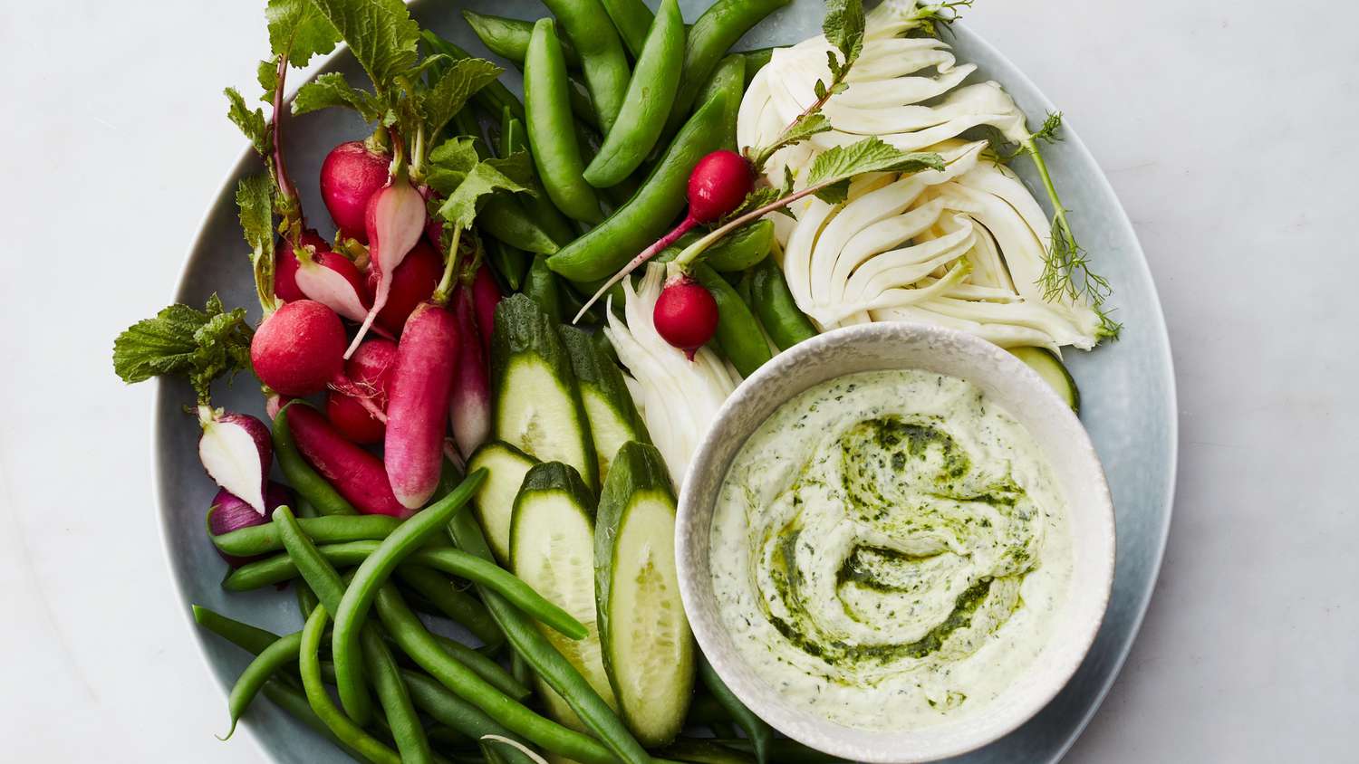 spring pesto dip with veggies