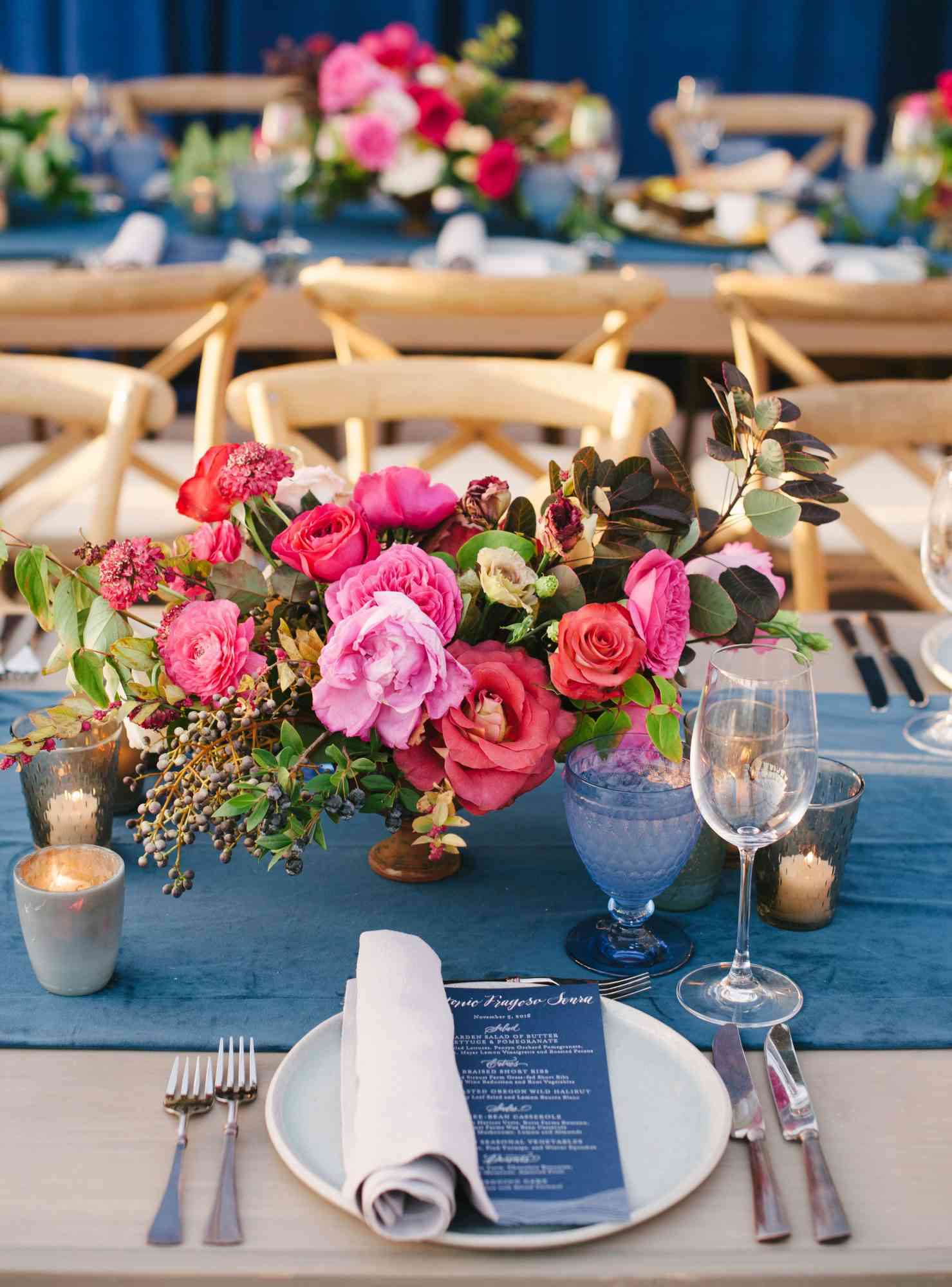pink and blue floral centerpiece