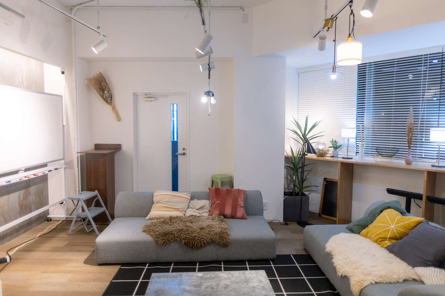 track lighting white living room