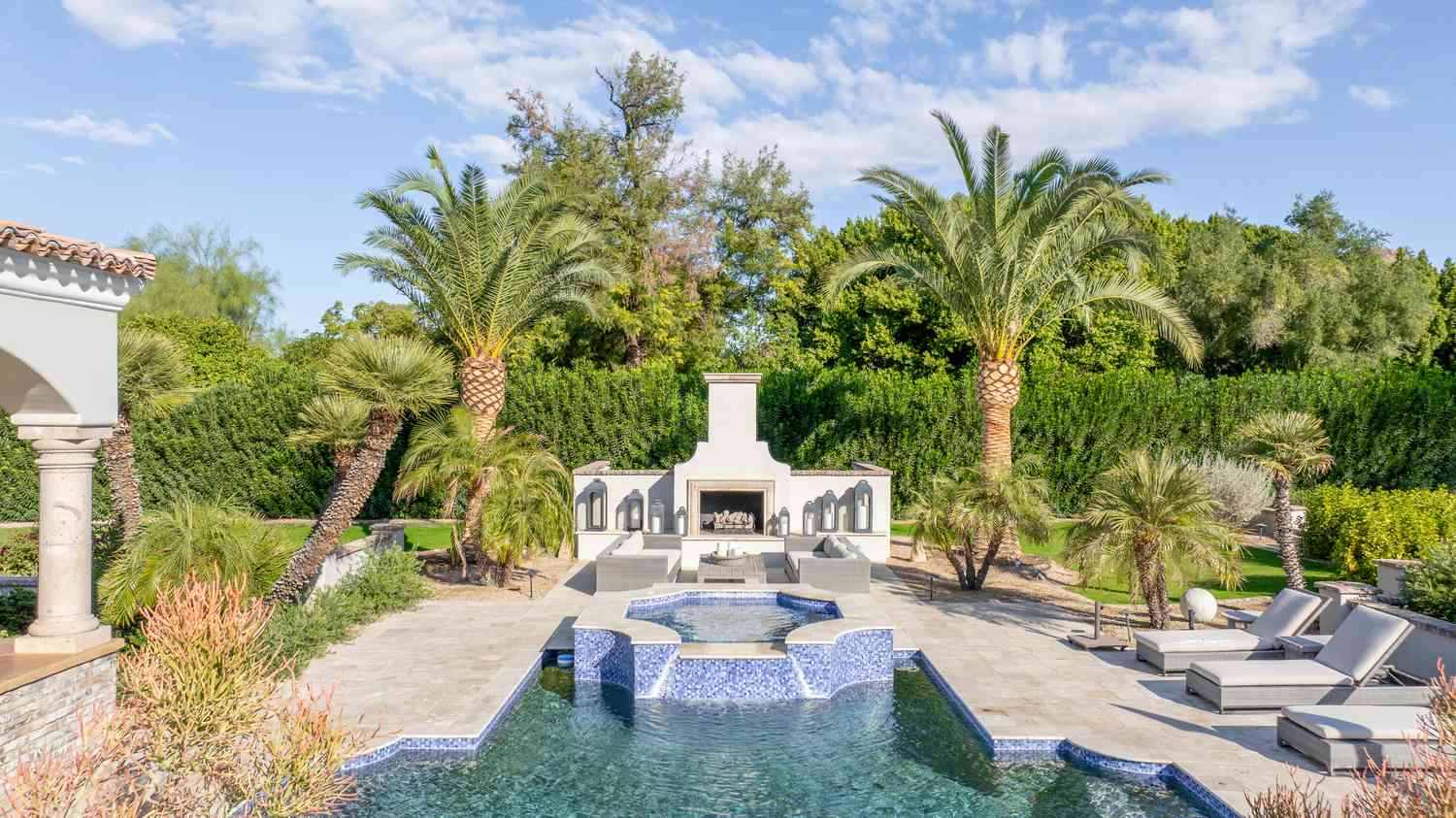 fireplace and pool landscaping