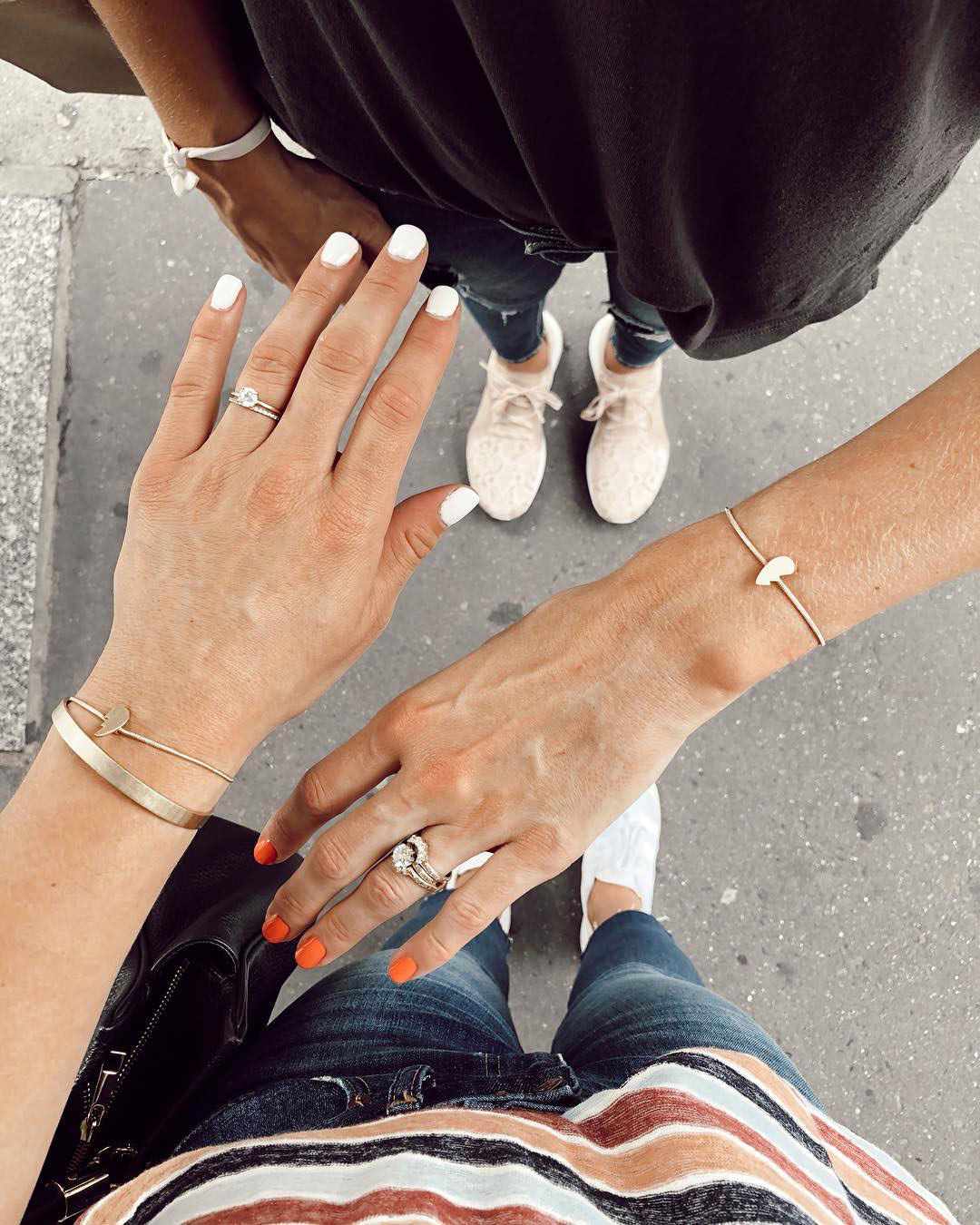 engagement ring selfie best friends showing rings together