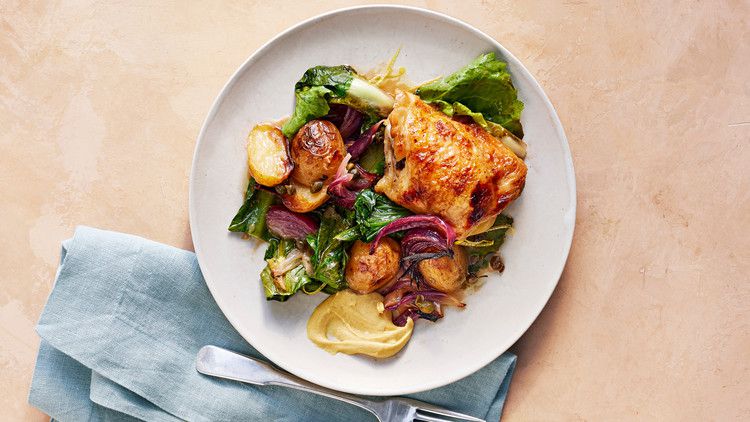 lemon chicken with potatoes and escarole