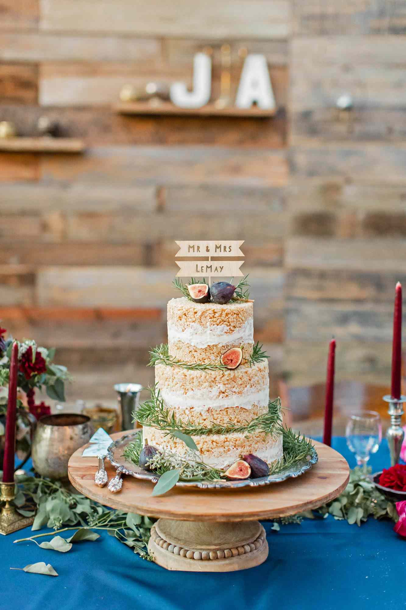 rice krispies wedding cake with figs