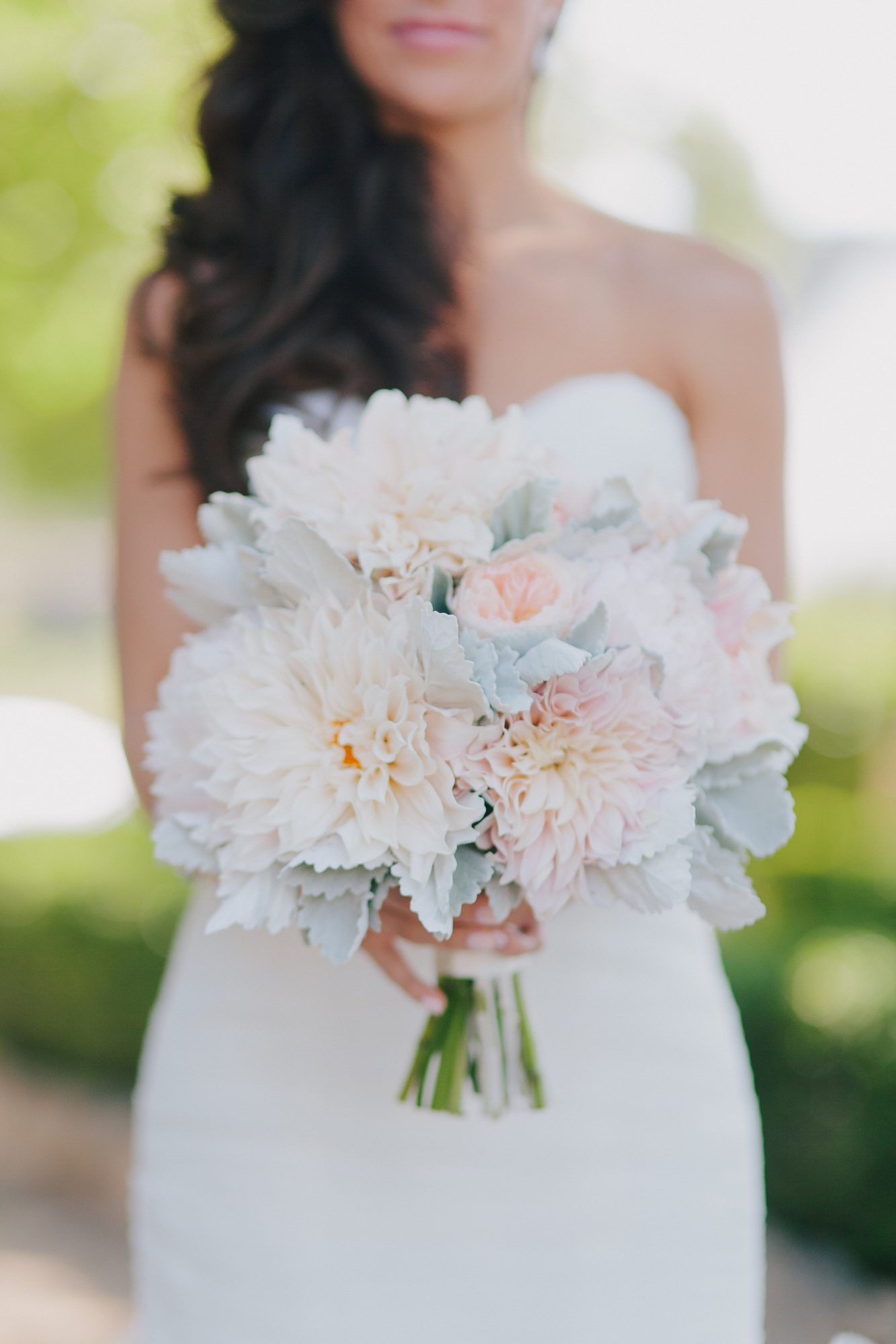 pale dahlia wedding bouquet