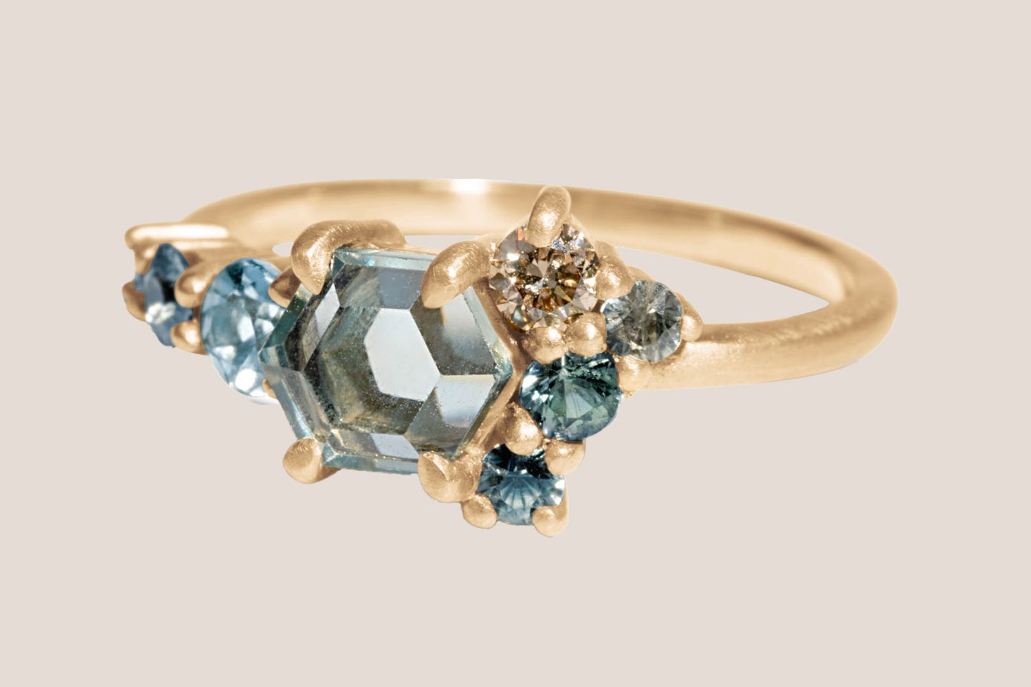 Radial Cluster Hex Blue Sapphire Ring