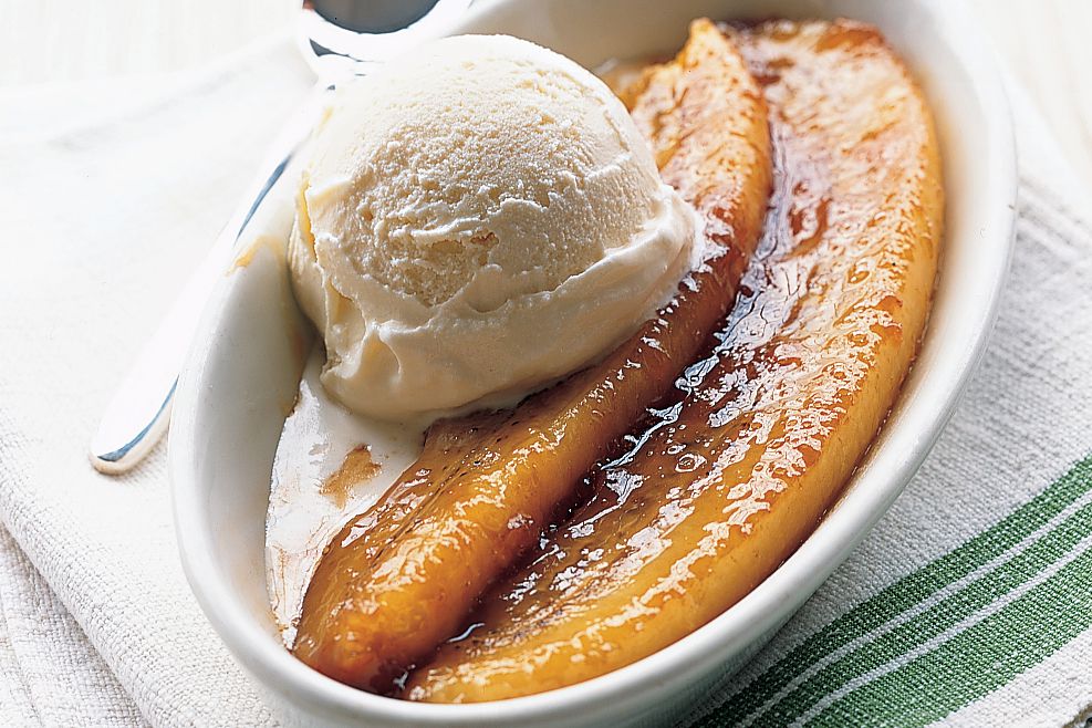 bananas dessert with ice cream scoop