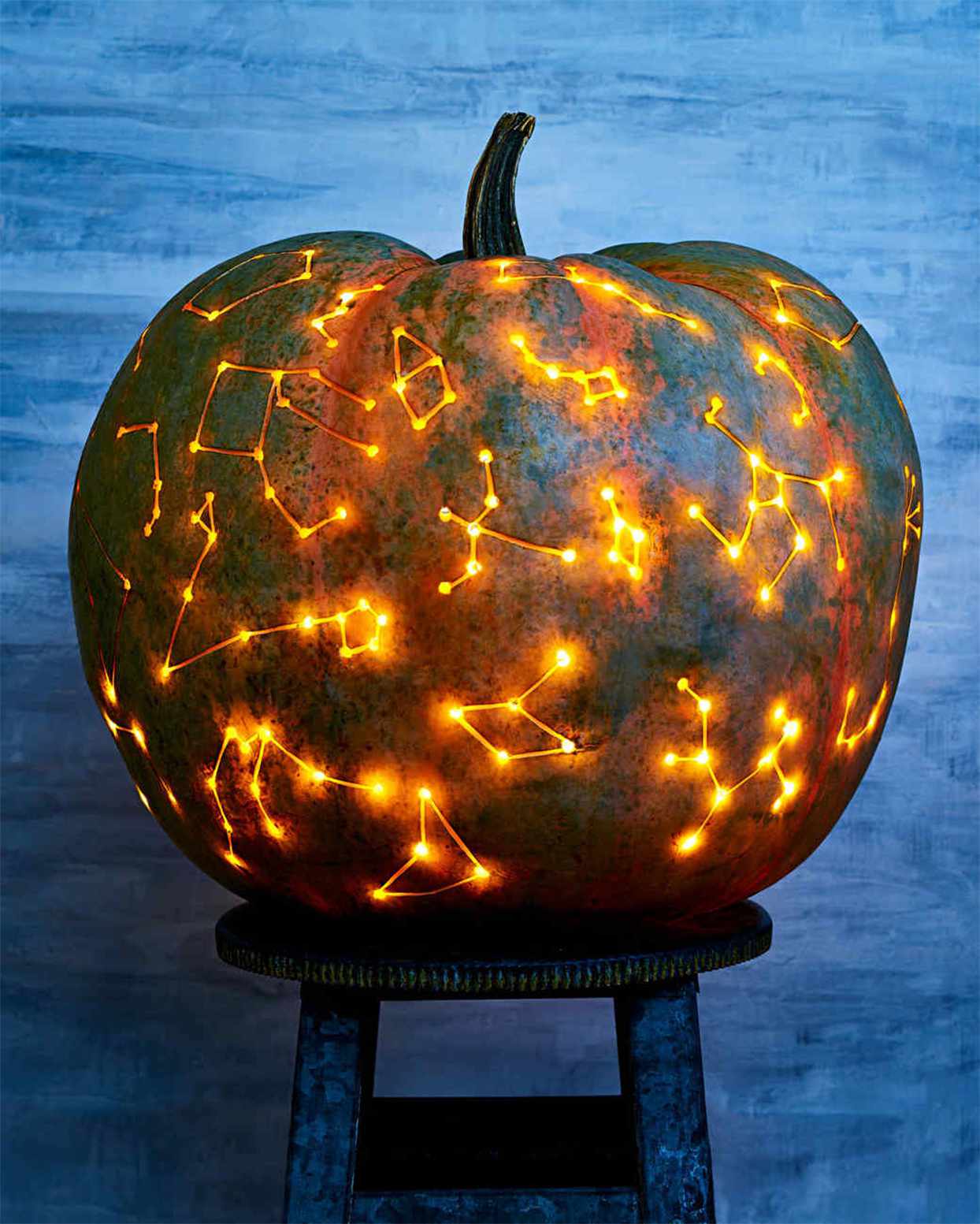constellations carved on pumpkin