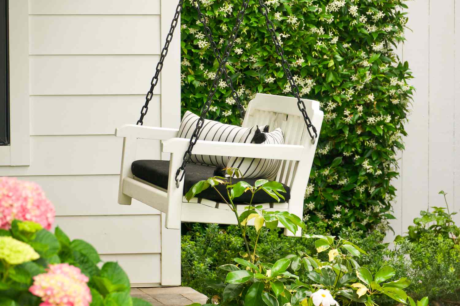 Wooden swing on porch