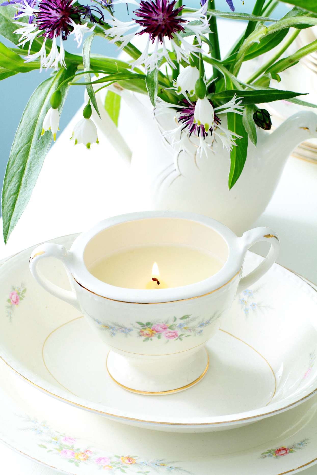 china sugar bowl reused as candle container