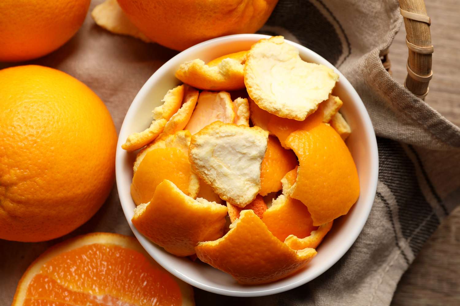 Orange peels in a bowl