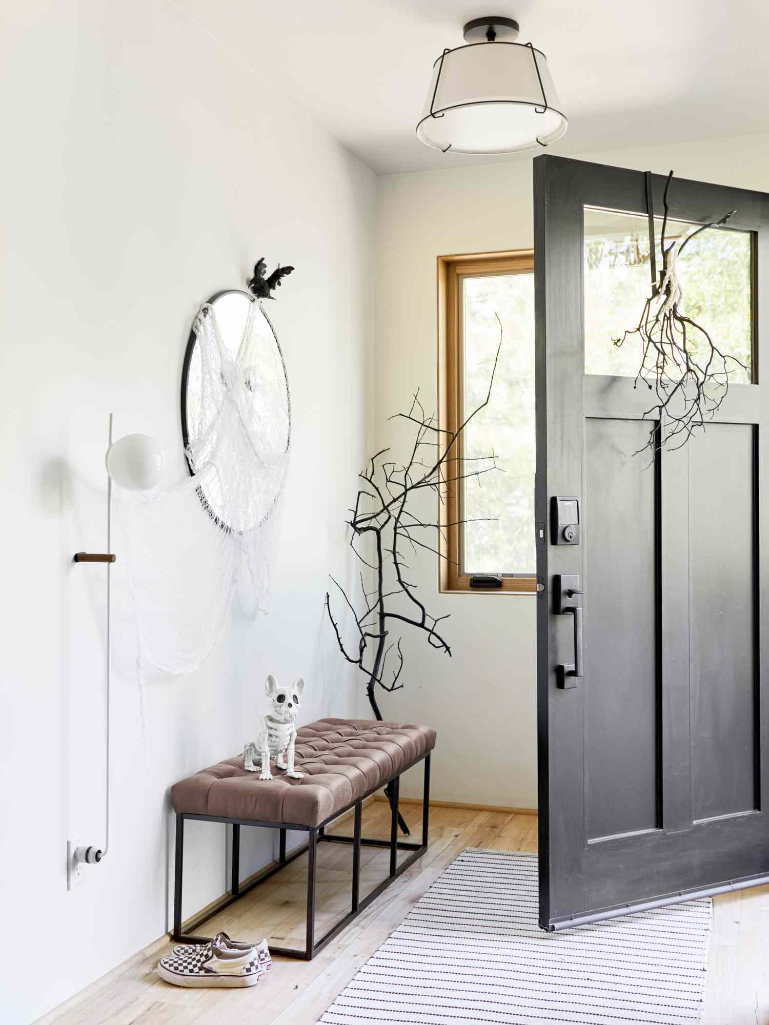 Entryway decorated for halloween 