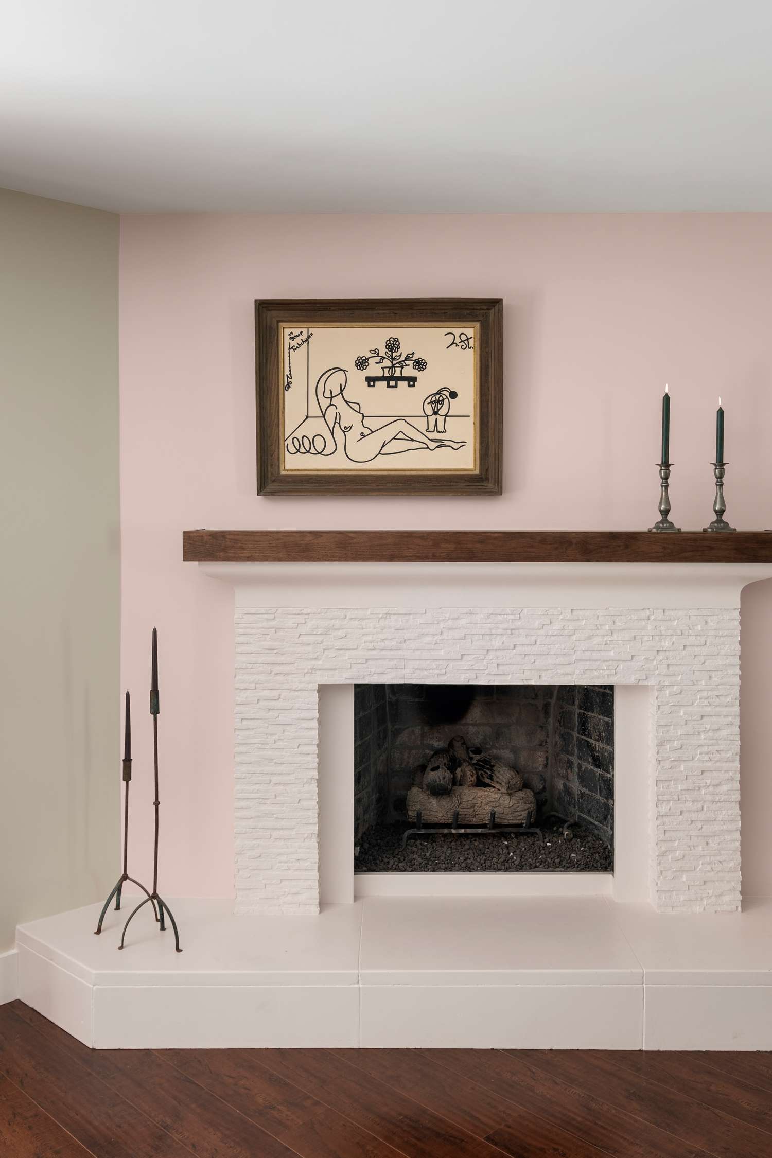 Soft pink and cream fireplace