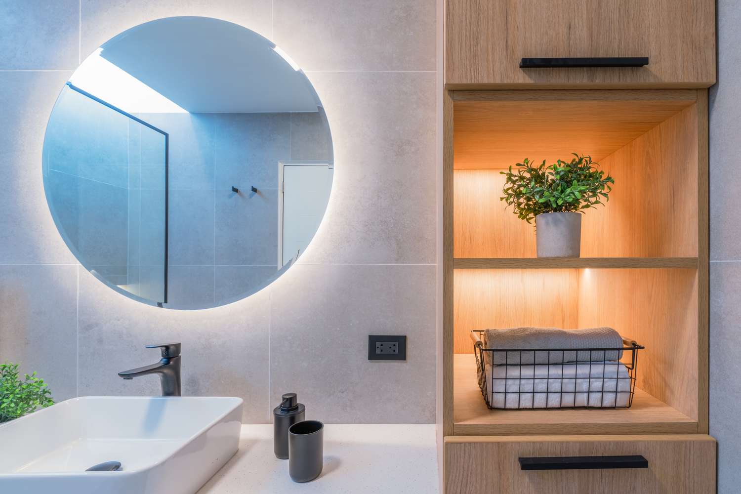 Bathroom with elevated lighting
