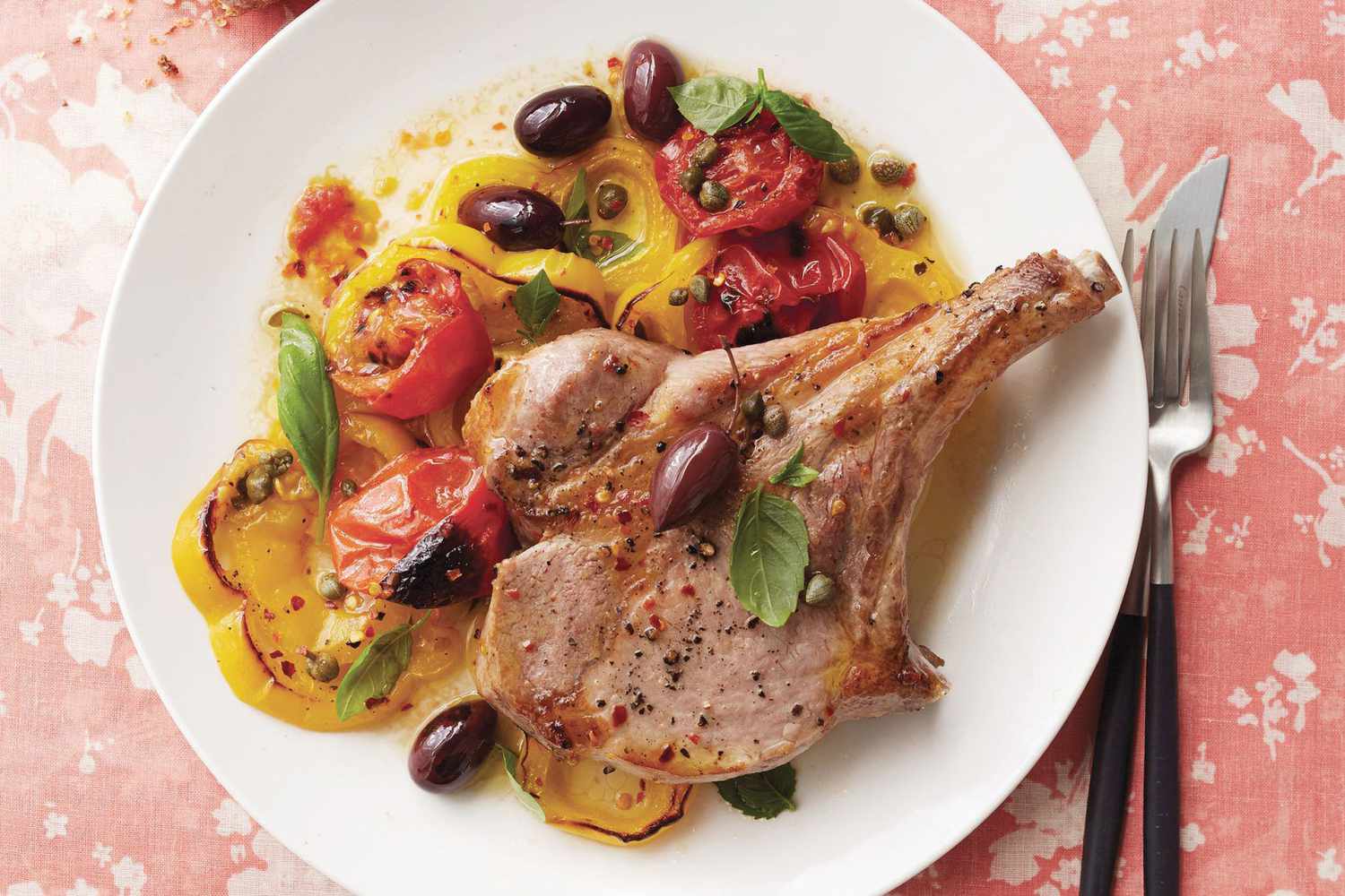Broiled Pork Chops with Yellow pepper Puttanesca