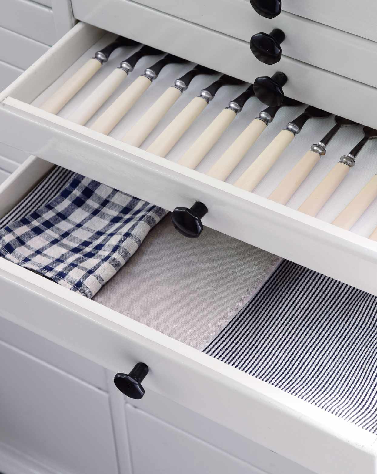 inside of drawer to kitchen storage project