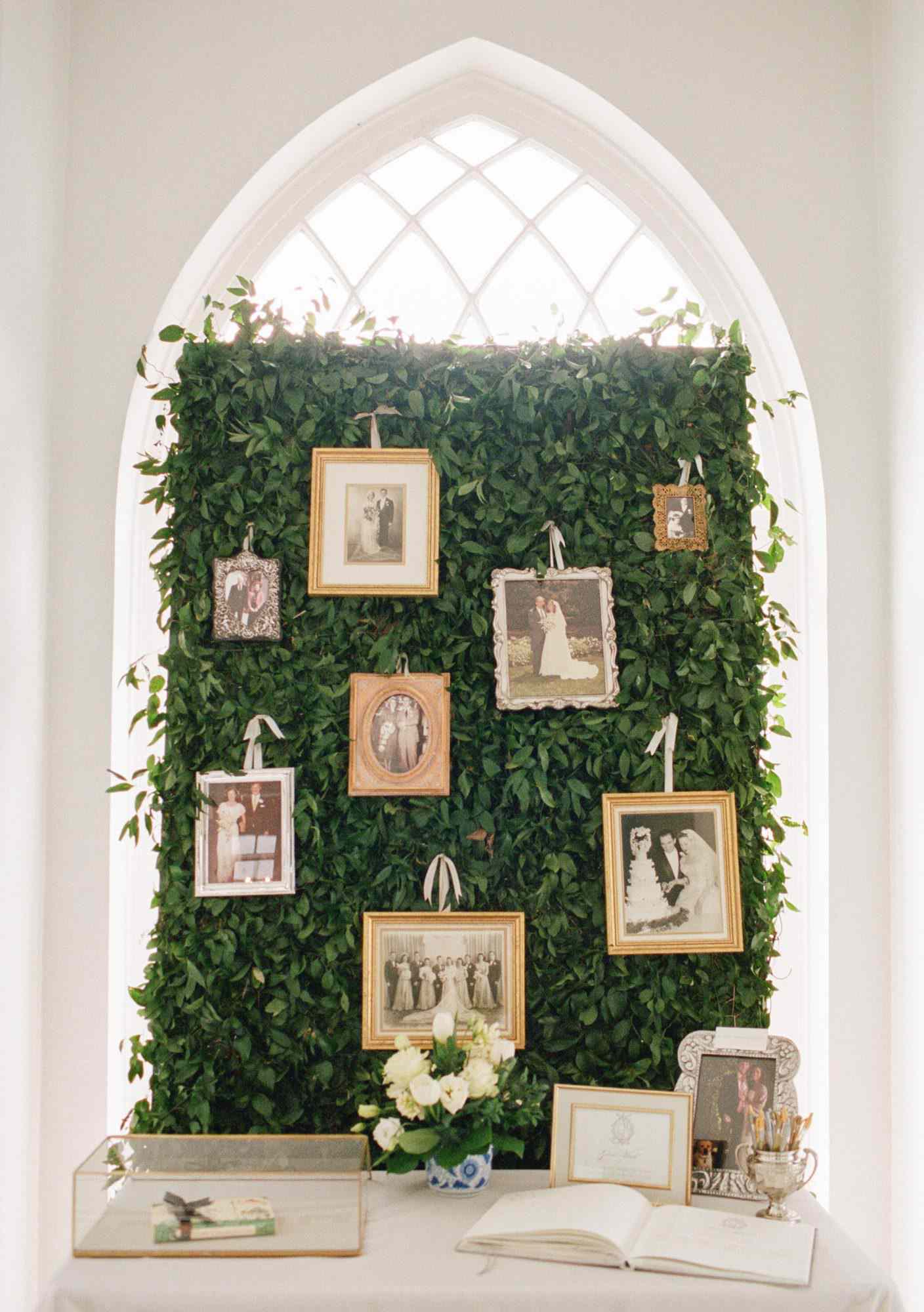 family photo wall guest book display