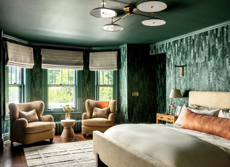 green color drenched bedroom